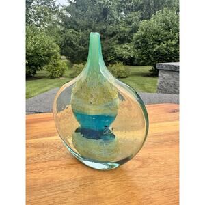 Mdina Michael Harris Fish Art Glass Stem Vase Modernist 6-3/4x5” ~Not Signed